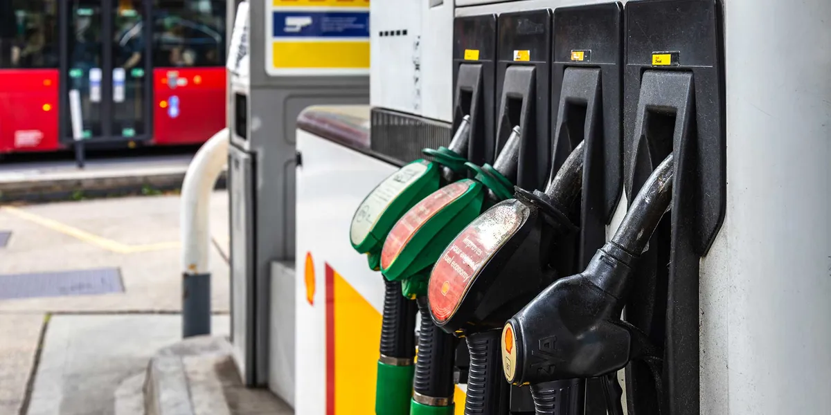 Row of fuel pumps at a service station
